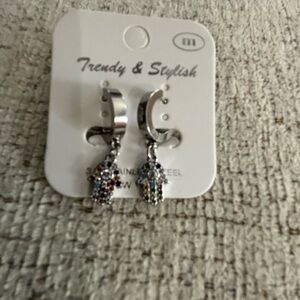 New in Package Silver Hamasha Hoop Earrings